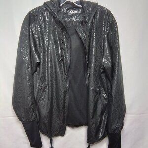 ZYIA ACTIVE BLACK LEOPARD PRINT WOMEN'S ZIPPERED HOODED JACKET SIZE M